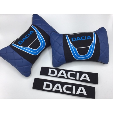 Dacia Uyumlu Yedek Parça Logolu Boyun Yastığı ve Emniyet Kemer Kılıfı Mavi Siyah