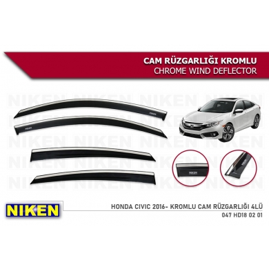 Honda Civic Uyumlu Yedek Parça 2016- Kromlu Cam Rüzgarlığı 4lü