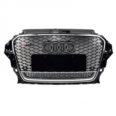 Audi A3 RS3 2012-2016 Uyumlu Yedek Parça Quattro Yazılı Kromlu Siyah Panjur